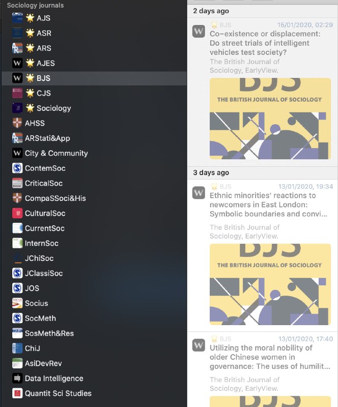 我订阅的一些社会学期刊和博客